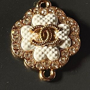 CHANEL Zipper pull Charms Chanel button charms Gold White necklace pendants